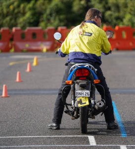 Back view of motorcycle licence instructor