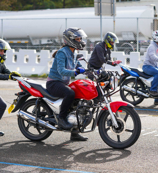 Motorcycle training on starting line