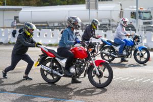 Motorcycle training on starting line